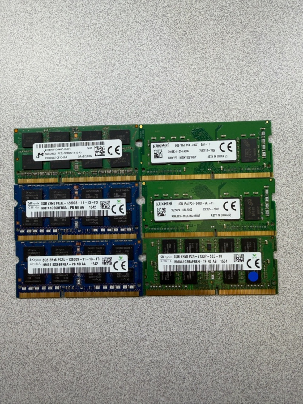 48GB (6x8GB) Micron Hynix PC4-2133P DDR4 & PC3L-12800S DDR3 Laptop RAM Memory